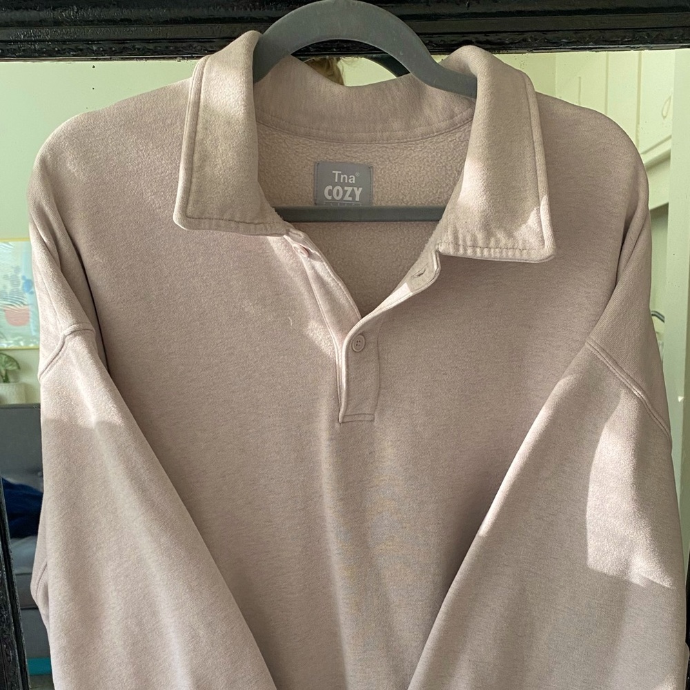 TNA | Cozy Fleece Boyfriend Polo Sweatshirt | Size 3 (L/XL)